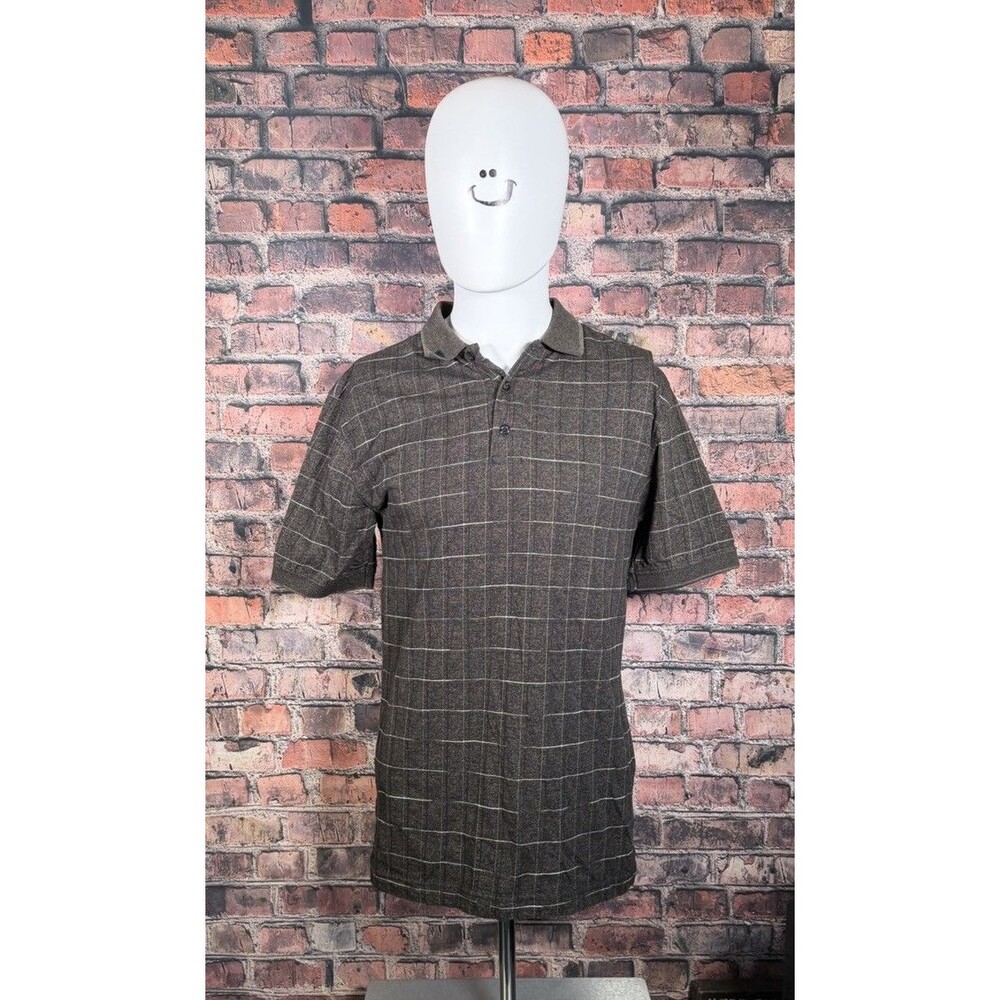 Puritan S Brown/Beige Plaid Short Sleeve Collared Button Polo Shirt